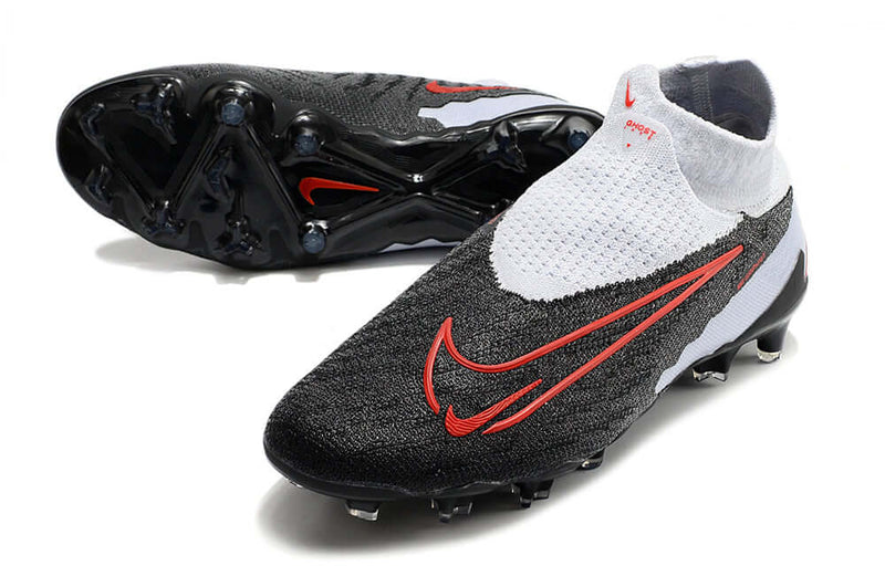 Chuteira Campo Nike Phantom GX DF Elite FG Branca, Preta e Vermelha