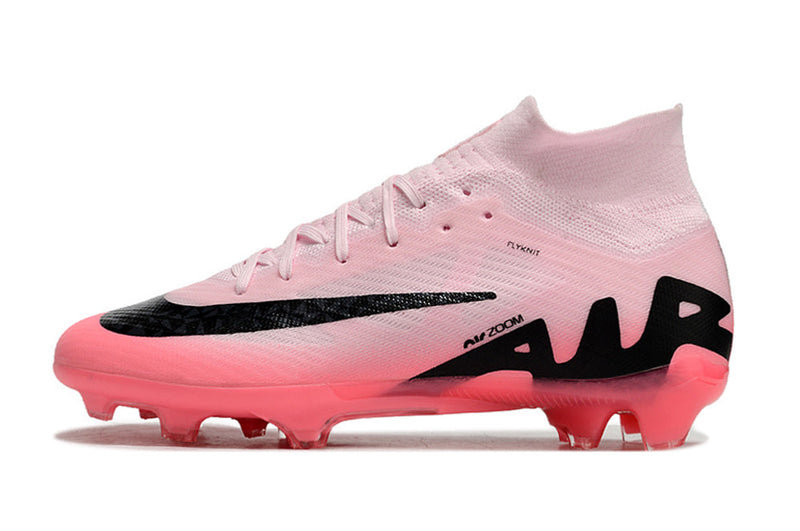Chuteira Campo Nike Air Zoom Mercurial Vapor 15 Elite FG Rosa e Preto "Mad Brilliance Pack" Cano Alto