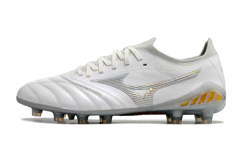Chuteira Campo Mizuno Morelia Neo 3 FG Branca e Prata "Beta Shining"