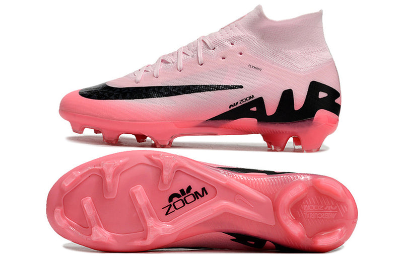 Chuteira Campo Nike Air Zoom Mercurial Vapor 15 Elite FG Rosa e Preto "Mad Brilliance Pack" Cano Alto